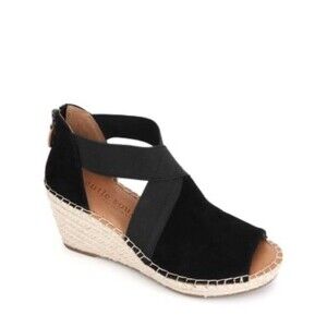 Gentle Souls Women's Colleen Sandal Size 9.5 Espadrille Wedge Black Suede